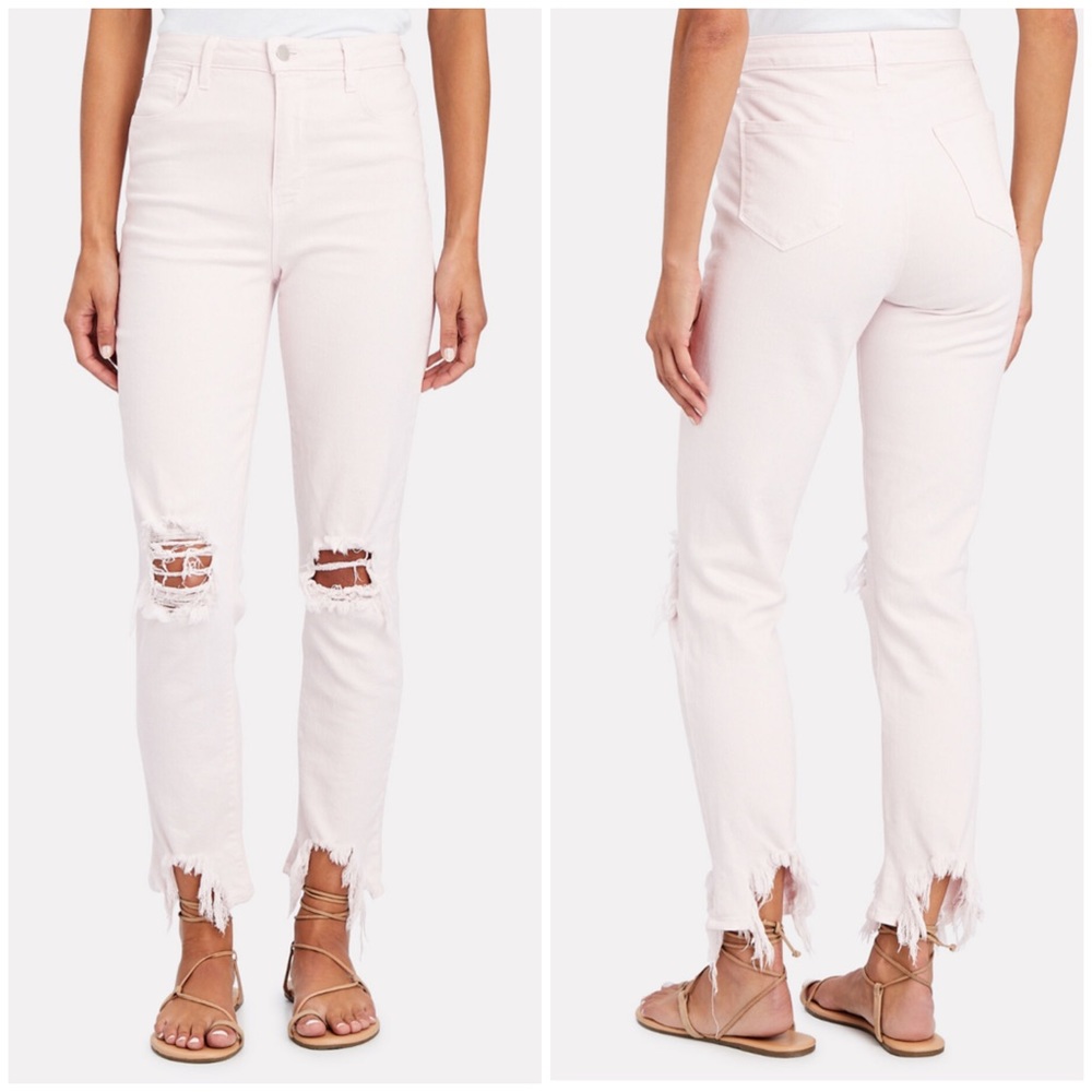 L'AGENCE High Line Distressed Skinny Jeans Chewed‎ Hem Light Pink Wash Size 23